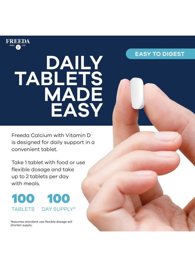 Freeda Calcium 600 mg Vitamin D3 400 IU Tablets - Bone Support Calcium Supplement plus Vitamin D for Absorption - Kosher, Gluten Free Easy To Swallow Coated Calcium D3 Tablets for Women & Men (100 Ct) - Image 4