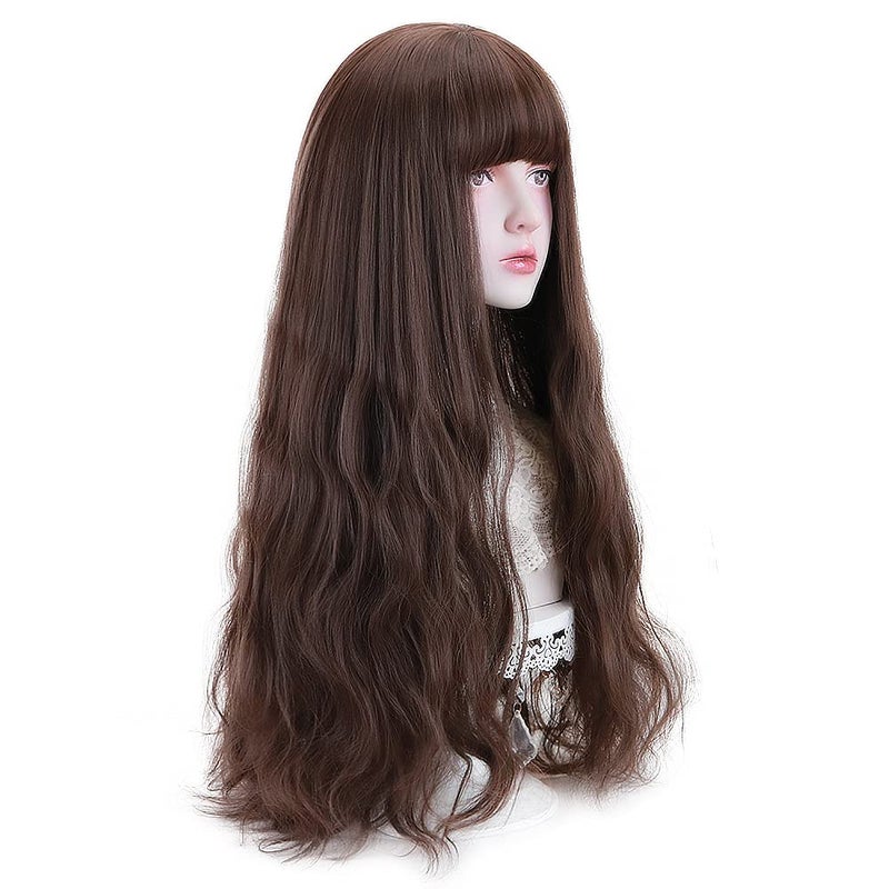 STYLER Long Brown Synthetic Wig with Bangs  Natural Long Wavy Cosplay Wigs for Women Halloween Christmas 30 Brown