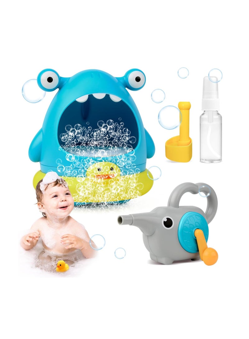 Shark Bubble Maker Baby Bath Toy with 2 Attachments, Bathroom Bath Toys Kids Outdoor Water Play, Bubble Maker (Shark + Baby Elephant) - Image 1