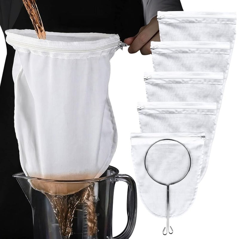 Filter Bags – 5 Small Milk Tea Bags + 1 Small Steel Ring, Reusable, for Loose Tea, Spices