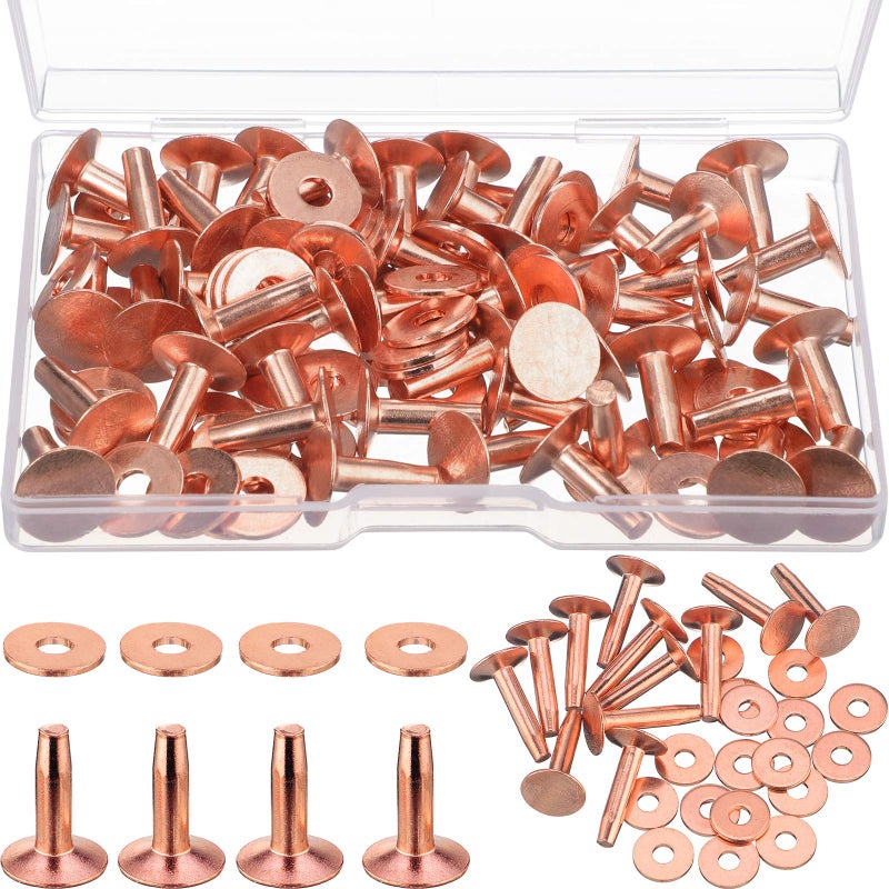 50 Sets Copper Rivets and Burrs Copper Rivets for Leather Pure Copper Rivet Setting Tool for Belts Wallets Collars Leather DIY Craft Supplies 12 Inch Size 9