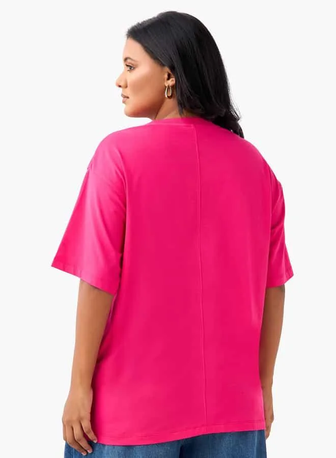 Ulla Popken Plus Size Ulla Popken Embellished T-shirt with Short Sleeves