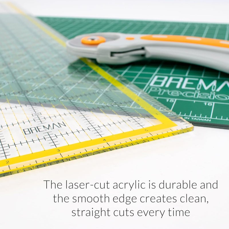 Breman Precision Quilting Rulers – 6x18 Inch Clear Acrylic Rulers for Quilting and Sewing – Laser-Cut Edge, Easy-Read Grid Lines, Angled Markers – Fabric Guide for Left & Right-Handed Users - Image 1