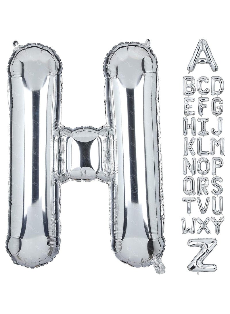 جولد إيدج بالونات هيليوم فضية عملاقة مقاس 32 بوصة على شكل حرف H من رقائق معدنية، بالون مايلر كبير واحد، زينة حفلات أعياد الميلاد، مستلزمات حفلات استقبال المولود الجديد (فضي H) - Image 1