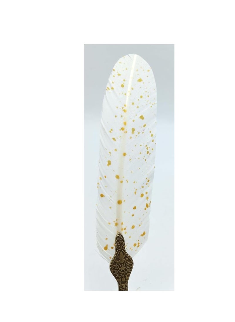 Gold LEAF Feather Calligraphy Pen Ink Set,Quill Pen Set Includes Feather Dip Pen,Ink,5Replacement Nibs,1Wax Seal Sticks,Pen Holder,Seal Stamp, White Wax,Spoon  - Image 4