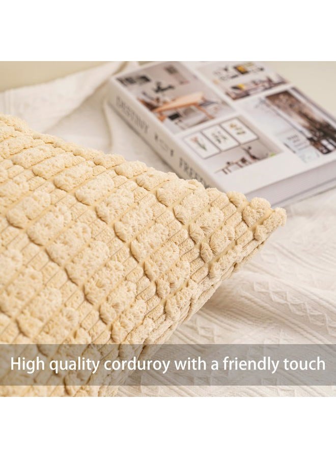 Aegero Pack of 2 Corduroy Decorative Throw Pillow Covers 16x16 Inch Soft Striped Pillow Covers Modern Farmhouse Home Decor for Sofa Living Room Couch Bed（Beige） - Image 2
