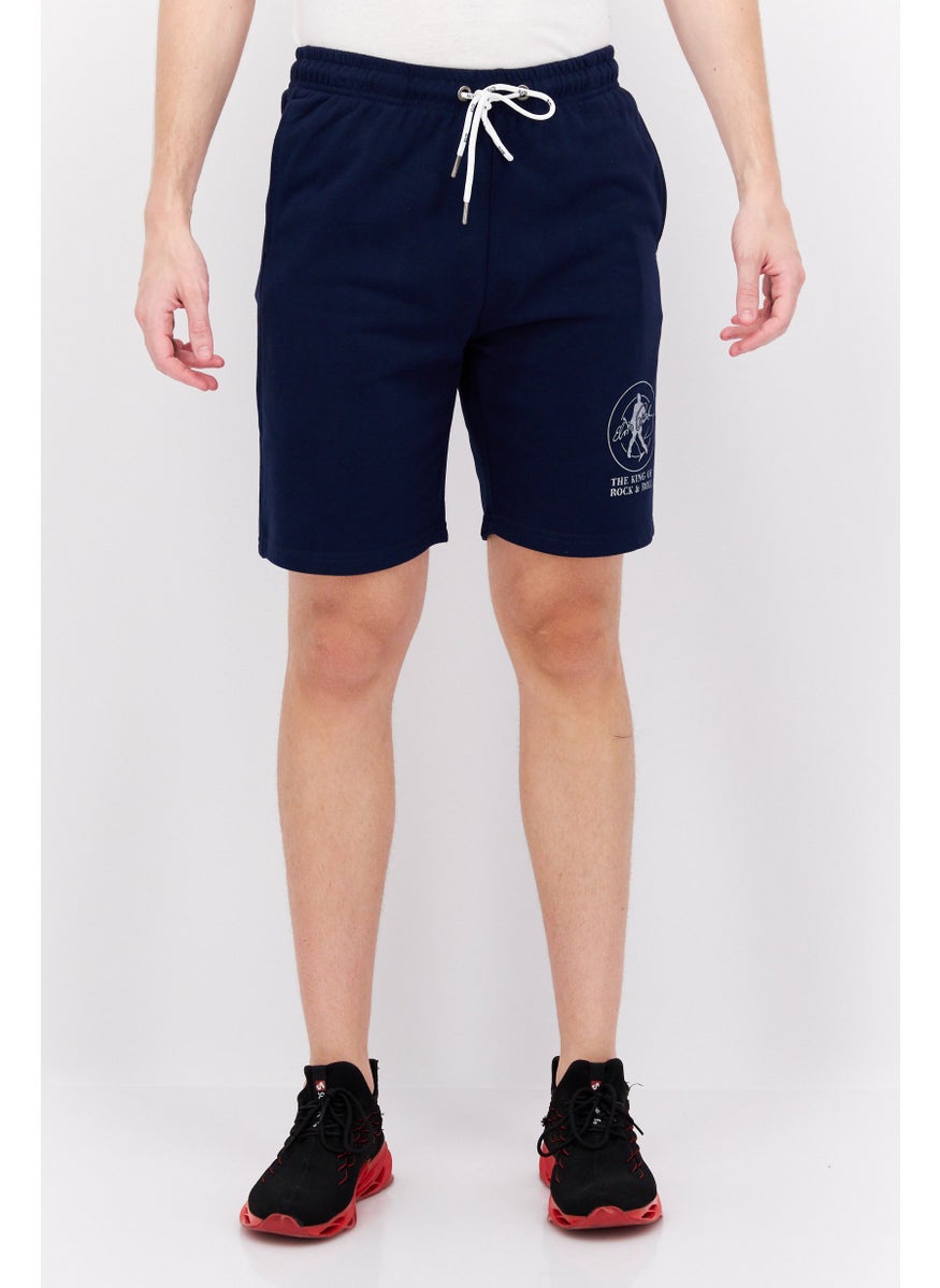 ELVIS Men Graphic Printed Basic Shorts, Navy  - Image 1