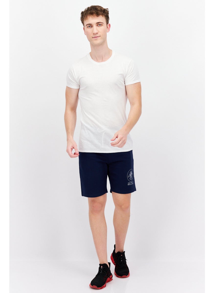 ELVIS Men Graphic Printed Basic Shorts, Navy  - Image 4