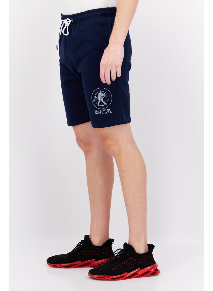 ELVIS Men Graphic Printed Basic Shorts, Navy  - Image 2