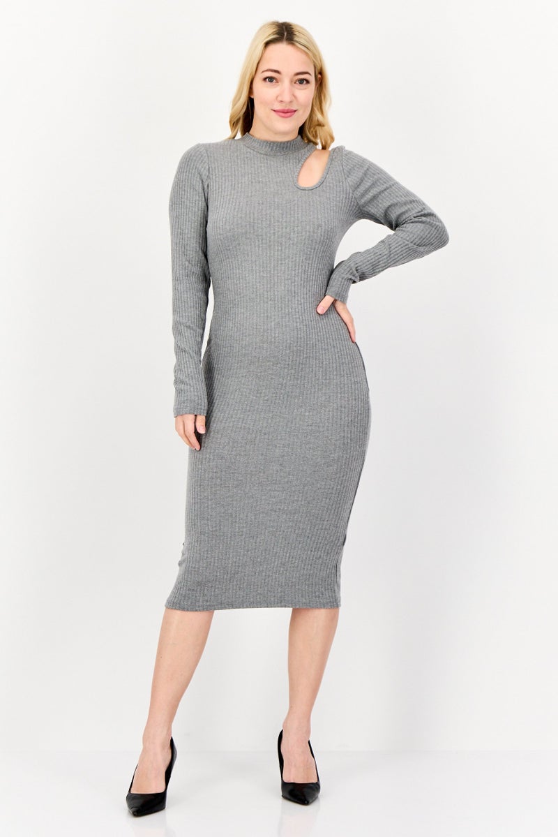 Reserved Women Rib Midi Dress, Grey - Image 2