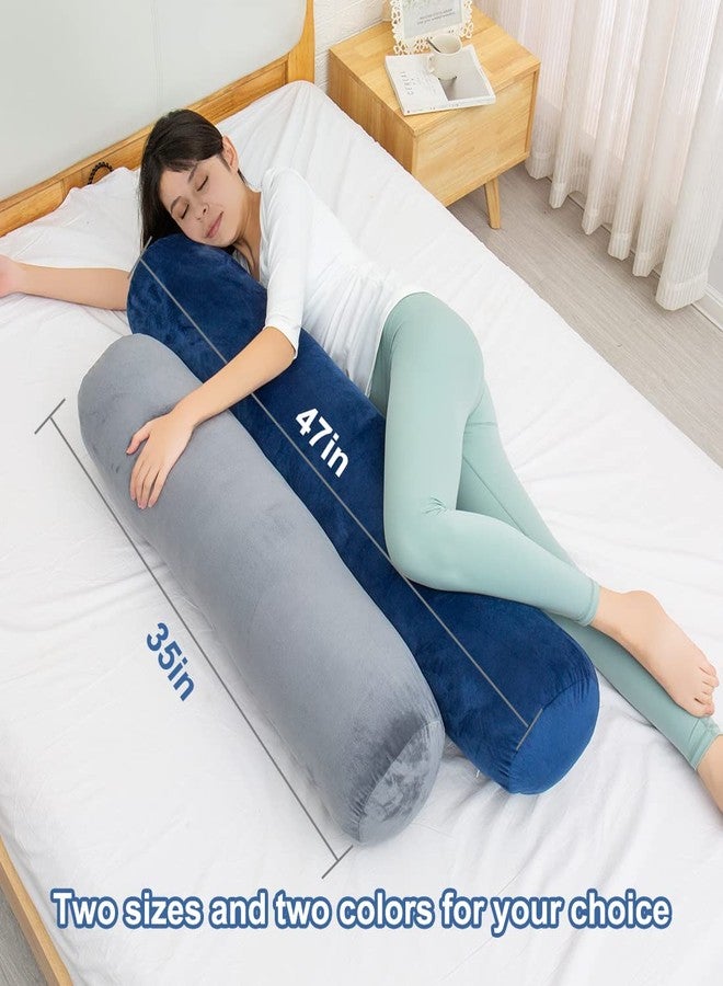1 MIDDLE ONE Body Pillow for Adults, Bolster Pillow with Removable Velvet Cover, Long Round Cervical Roll Pillow, 35 x 7.87 Inches, Blue - Image 2
