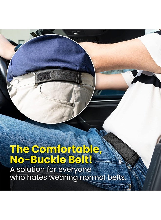 با لوف قطعتان حزام بدون إبزيم، حزام قابل للتعديل للكسل، أحزمة جانبية مخفية قابلة للتعديل، أحزمة بدون إبزيم للرجال للمشي، العمل، المنزل، السفر، سراويل الجينز، أحزمة مريحة (أسود) - Image 4