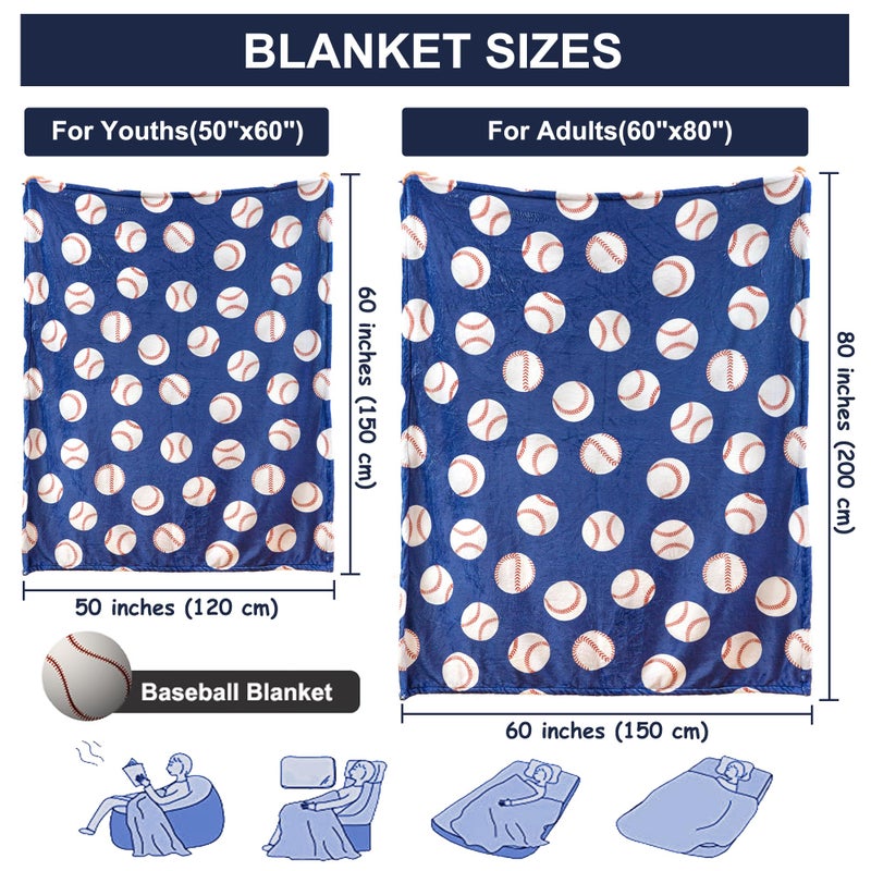 Sviuse Baseball Blanket Blue Baseballs Gifts for Boys Teenagers Men Soft Plush Sport Blankets for Baseball Lover All Season Couch Bed Sofa Home Decor (50"x60", Blue Baseball) - Image 4
