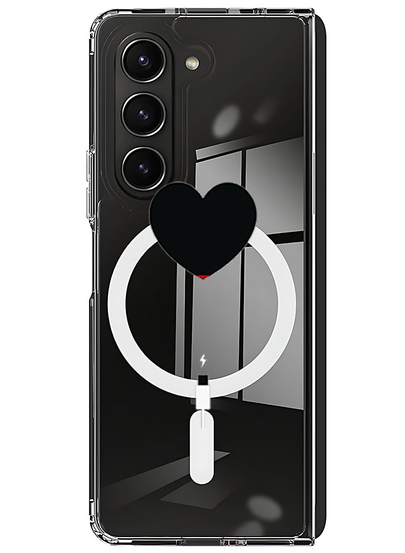 Magnetic Case for Samsung Galaxy Z Fold 5 Compatible with MagSafe Wireless Charging, Shockproof Phone Bumper Cover Heart Battery Low