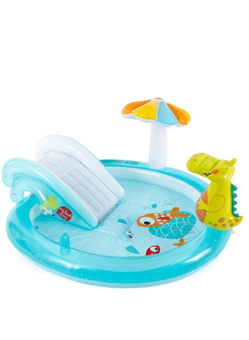 انتكس مركز اللعب والأنشطة بتصميم تمساح بوجود مسبح قابل للنفخ للأطفال ومزود بساحة لعب مع تمساح وألعاب مائية. للأطفال بعمر سنتين فما فوق - Image 1