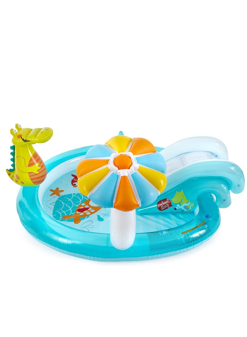 انتكس مركز اللعب والأنشطة بتصميم تمساح بوجود مسبح قابل للنفخ للأطفال ومزود بساحة لعب مع تمساح وألعاب مائية. للأطفال بعمر سنتين فما فوق - Image 4