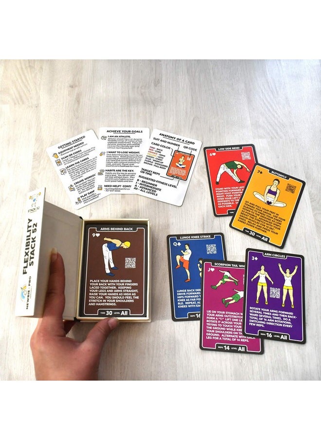 Stack 52 Flexibility Exercise Cards. Learn Static And Dynamic Stretches. Video Instructions Included. Perfect For Workout Warm Ups And Cooling Down. Increase Joint Range Of Motion. (Updated Deck)  - Image 3