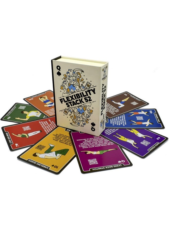 Stack 52 Flexibility Exercise Cards. Learn Static And Dynamic Stretches. Video Instructions Included. Perfect For Workout Warm Ups And Cooling Down. Increase Joint Range Of Motion. (Updated Deck)  - Image 1