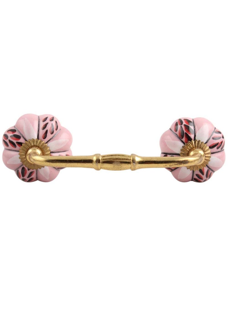 Indian-Shelf - IndianShelf 1 Pack Ceramic Pink Door Handles Interior T Bar Handles for Cabinets and Drawers Dresser Gold Hardware 4 Hole to Hole BH429CK259 - Image 1