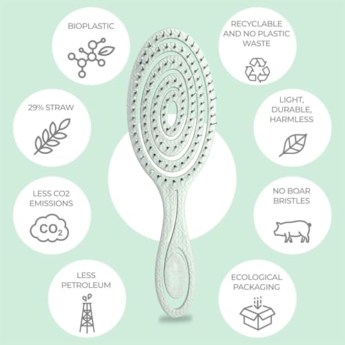 Lyrovo Organic Detangling Hair Brush for Women, Men & Children - Does not Pull on Hair - Straightening Brushes for Straight, Curly & Wet Hair (Mint Green) - Image 2