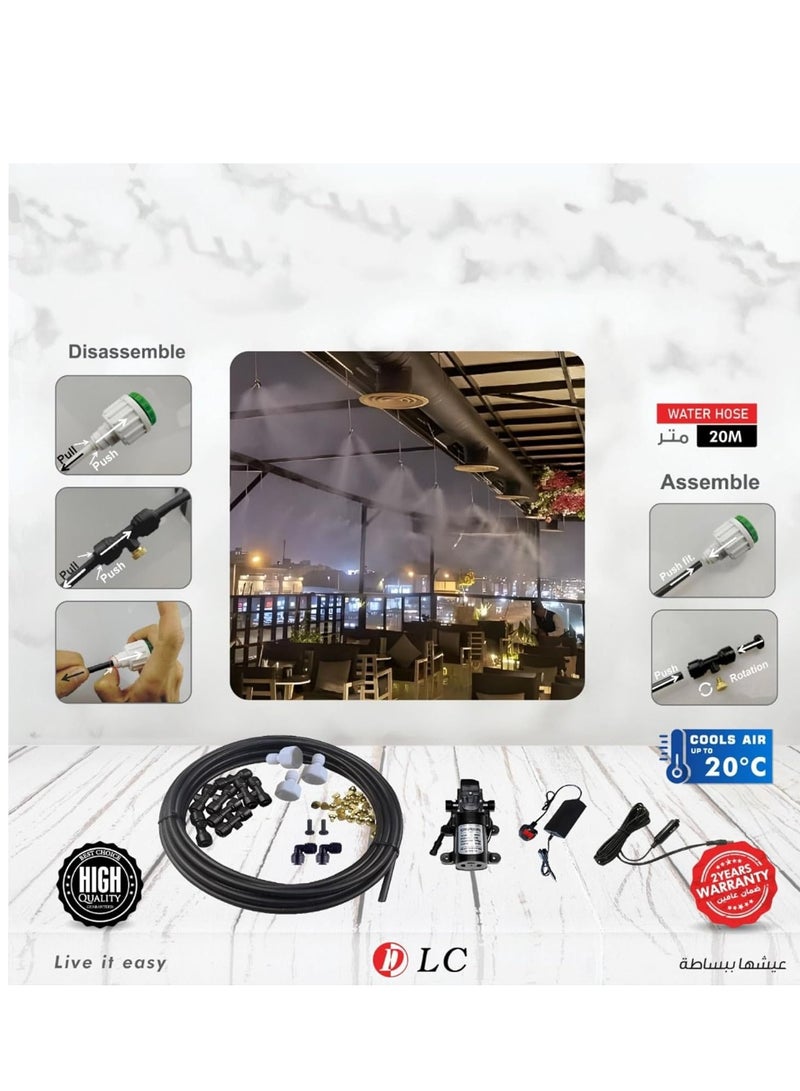 LC Outdoor Misting Cooling System | High-Pressure Water Mist Kit with Pump | Ideal for Patios Gardens and Cafés - Image 2