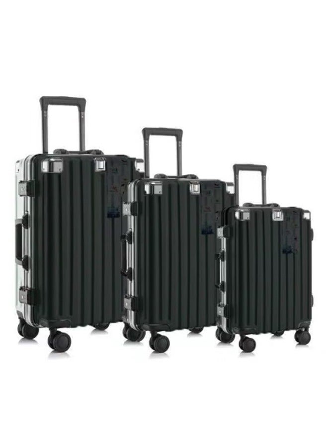 WEMART Lightweight Aluminum Frame Luggage Sets 20/24/28 3 Piece Suitcase PC ABS Hard Shell Lock No Zipper Black  Luggage Suitcase with 4 Quite 360 Degree Double Spinner Wheels  - Image 1