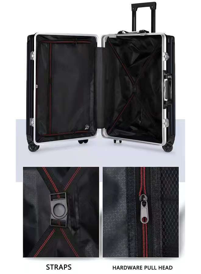 WEMART Lightweight Aluminum Frame Luggage Sets 20/24/28 3 Piece Suitcase PC ABS Hard Shell Lock No Zipper Black  Luggage Suitcase with 4 Quite 360 Degree Double Spinner Wheels  - Image 2