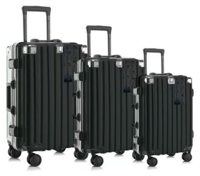 WEMART Lightweight Aluminum Frame Luggage Sets 20/24/28 3 Piece Suitcase PC ABS Hard Shell Lock No Zipper Black  Luggage Suitcase with 4 Quite 360 Degree Double Spinner Wheels - Image 1
