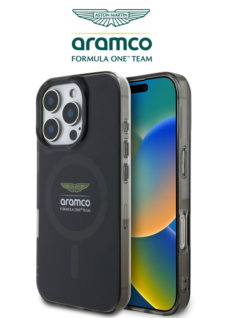 CG MOBILE iPhone 16 Pro Max case with strong back protection for the mobile phone. iPhone 16 Pro Max mobile phone case made of strong and luxurious PC/TPU. iPhone 16 Promax cover with a luxurious French design. Original cover iphone 16 Pro Max certified by the global brand Aston Martin (Aramco). Mobile iphone cover supports wireless charging MagSafe. Black - Image 1