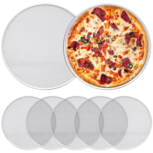 Nuogo 5 Pcs 14 Inch Pizza Pan with Holes Aluminum Mesh pizza Screen Seamless Round Tray for Oven Nonstick Baking Sheet for Kitchen Bakery Restaurant BBQ Party Cookware Supplies