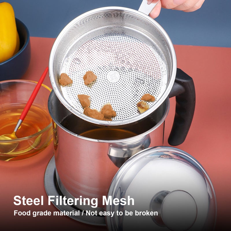 Fat Separator 1.8L Stainless Steel Polished Non-Corrosive Heat-Resistant Oil Filter Pot - Fine Mesh Strainer Leak-Proof Pour Spout Comfortable Handle for Home Kitchen Cooking & Liquid Seasoning Storag - Image 2