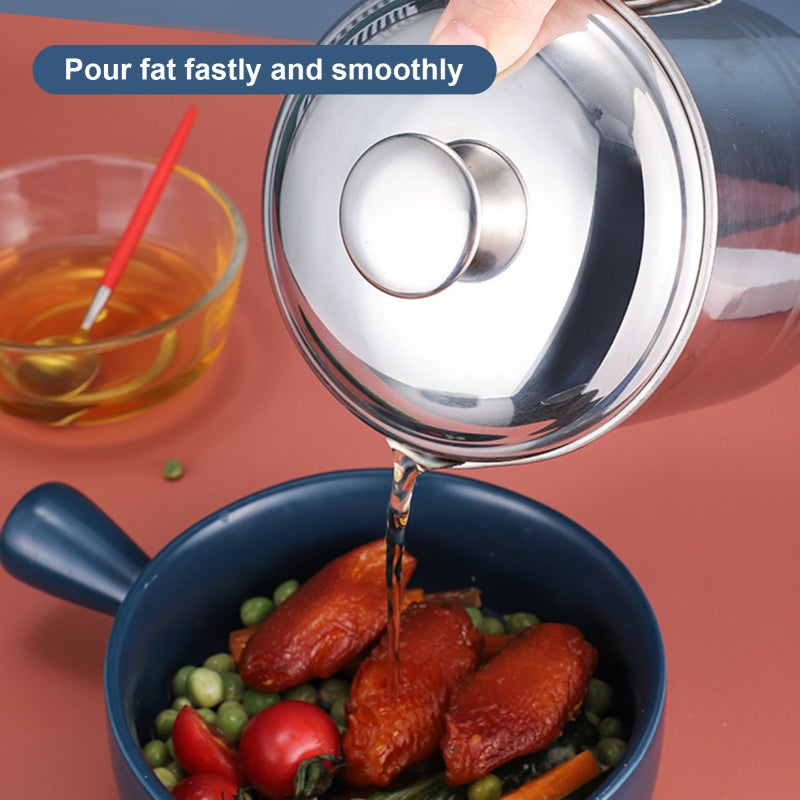 Fat Separator 1.8L Stainless Steel Polished Non-Corrosive Heat-Resistant Oil Filter Pot - Fine Mesh Strainer Leak-Proof Pour Spout Comfortable Handle for Home Kitchen Cooking & Liquid Seasoning Storag - Image 4