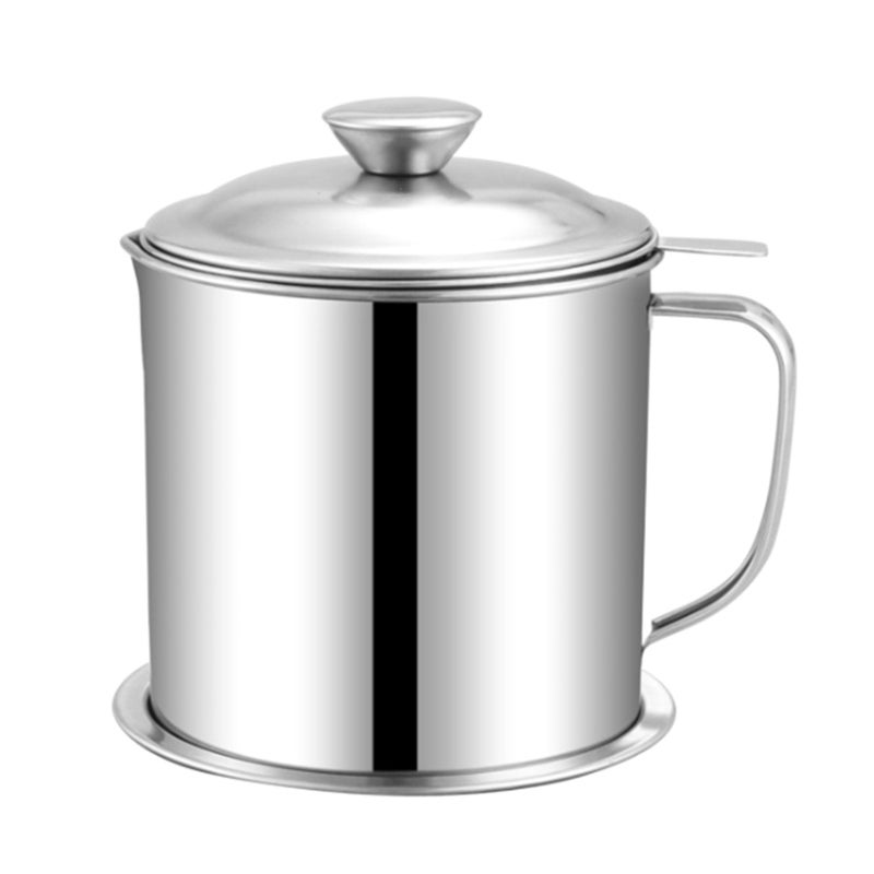 Fat Separator 1.8L Stainless Steel Polished Non-Corrosive Heat-Resistant Oil Filter Pot - Fine Mesh Strainer Leak-Proof Pour Spout Comfortable Handle for Home Kitchen Cooking & Liquid Seasoning Storag - Image 1