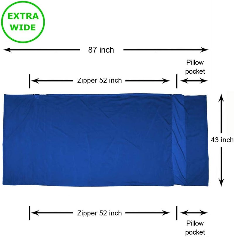 BROWINT Silk/Cotton Travel Sheet with Double Zippers, 87"x43" Extra Wide Sleep Sack for Hotels, Lightweight Sleeping Bag Liner for Camping, Traveler Rectangular with Pillow Pocket … - Image 3