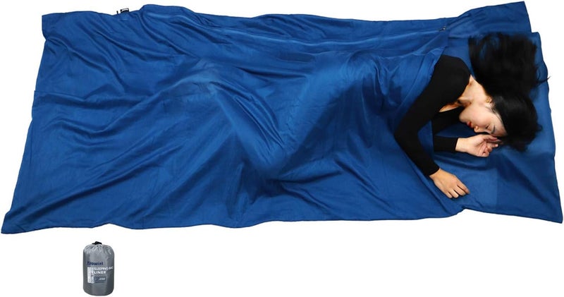 BROWINT Silk/Cotton Travel Sheet with Double Zippers, 87"x43" Extra Wide Sleep Sack for Hotels, Lightweight Sleeping Bag Liner for Camping, Traveler Rectangular with Pillow Pocket … - Image 1