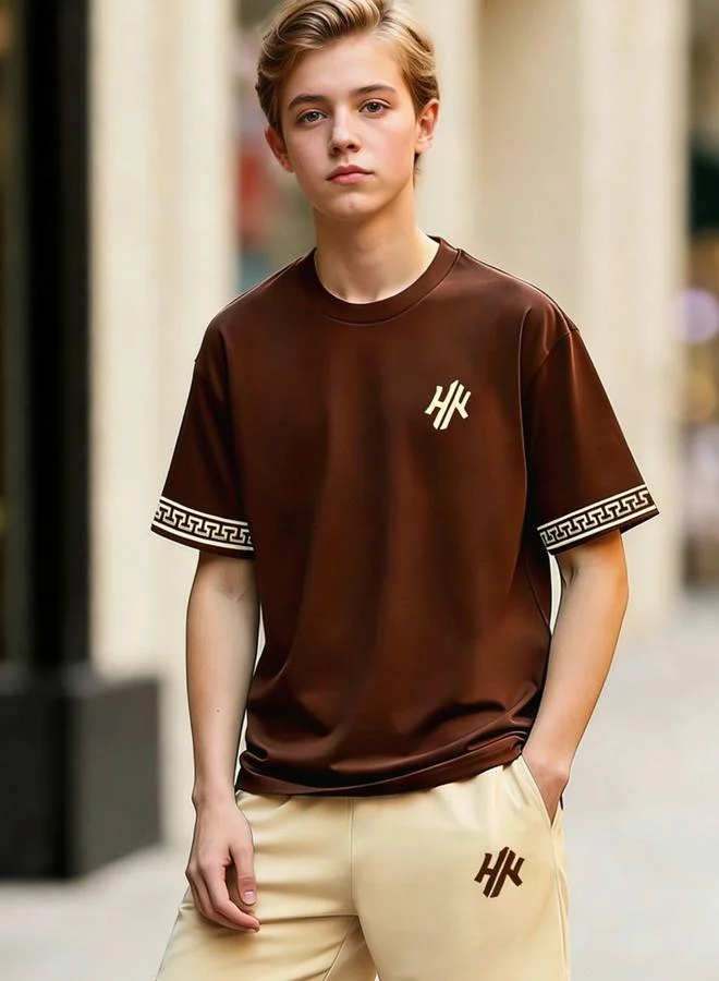 Take Two Coffee Brown Men Printed Trim T-Shirt and Shorts Co-Ords for Men | Best Price UAE