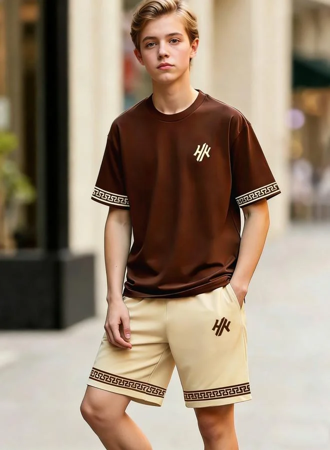 Take Two Coffee Brown Men Printed Trim T-Shirt and Shorts Co-Ords for Men | Best Price UAE