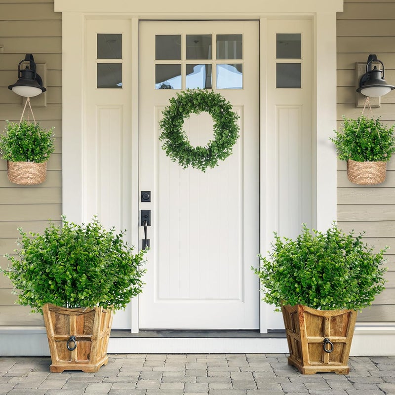 Sggvecsy Artificial Flowers for Outdoors 12 Bundles UV Resistant Boxwood Shrubs Artificial Eucalyptus Fake Plants Faux Plastic Greenery for Farmhouse Garden Indoor Outdoor Home Wedding Decoration - Image 2