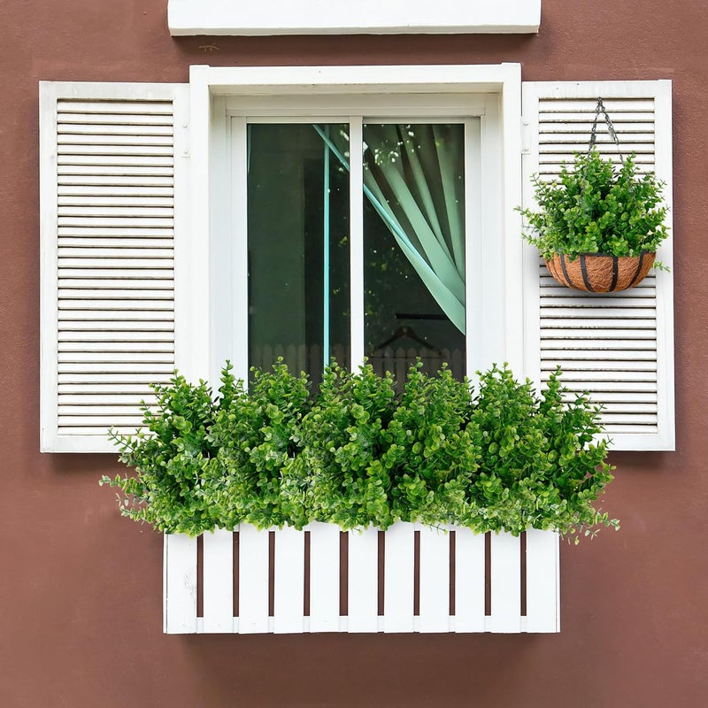 Sggvecsy Artificial Flowers for Outdoors 12 Bundles UV Resistant Boxwood Shrubs Artificial Eucalyptus Fake Plants Faux Plastic Greenery for Farmhouse Garden Indoor Outdoor Home Wedding Decoration - Image 3
