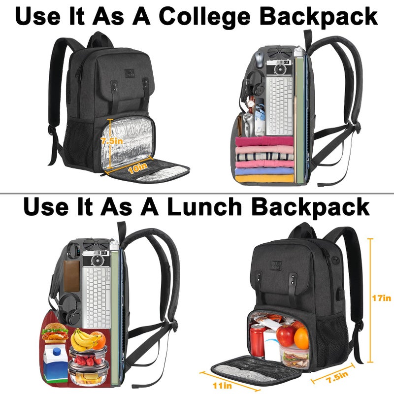 MATEIN Lunch Backpack for Men, Insulated Work Backpack with Lunch Compartment, Large Padded Laptop Bag Fits 15.6 Inch Computer, Water Resistant Business Pack with USB Charging Port, Office College Use - Image 4
