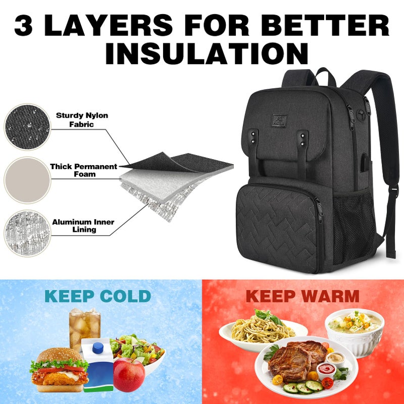 MATEIN Lunch Backpack for Men, Insulated Work Backpack with Lunch Compartment, Large Padded Laptop Bag Fits 15.6 Inch Computer, Water Resistant Business Pack with USB Charging Port, Office College Use - Image 2