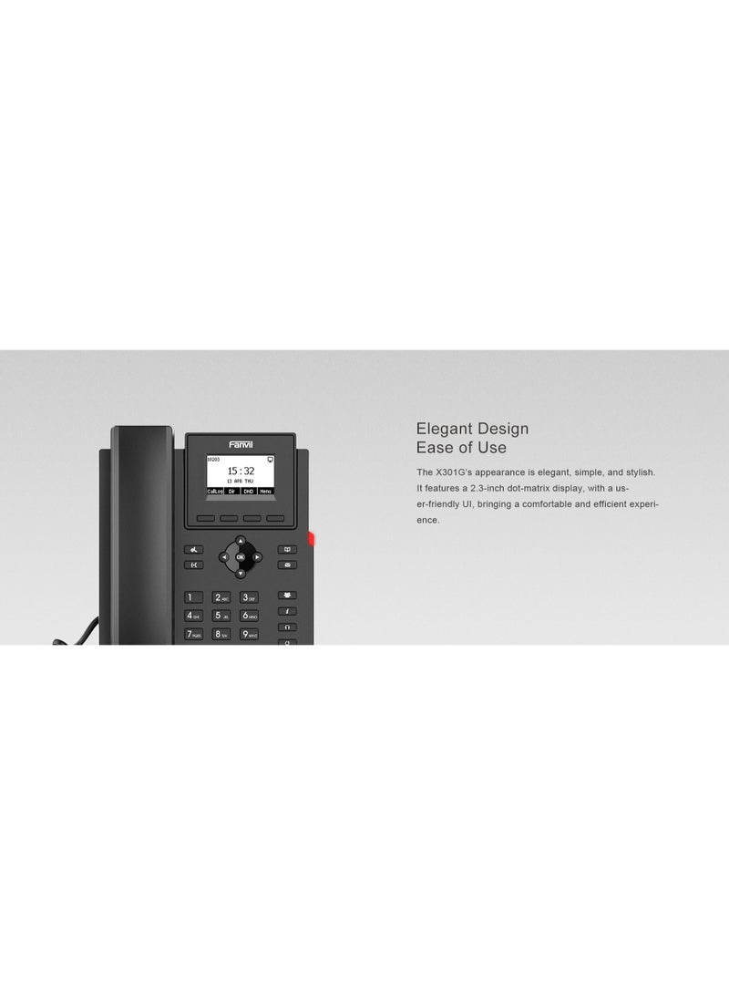 فانفيل Fanvil X301G Entry Level IP Phone, 2.3-inch 132x64 pixel dot-matrix display, supporting 2 SIP lines and 6-way audio conference - Image 4