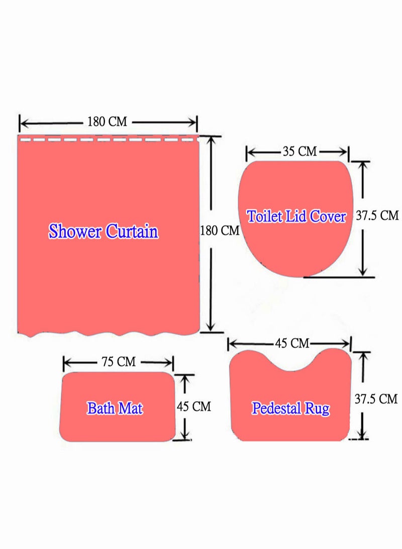 4-Pieces/Set Bathroom Household Supplies,Big Flowers Pattern Bathroom Suit,Shower Curtain/Pedestal Rug/Toilet Lid Cover/Bath Mat Decor Set - Image 2