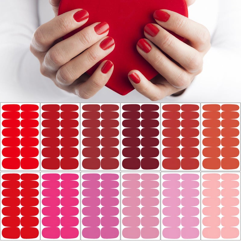 winthrop 12 Sheets Red Pink Series Solid Color Nail Wraps Full Stickers Nail Polish Strips Valentines Day DIY SelfAdhesive Women Nail Art Party Decor with 2 Pcs Nail Files 168 Pieces