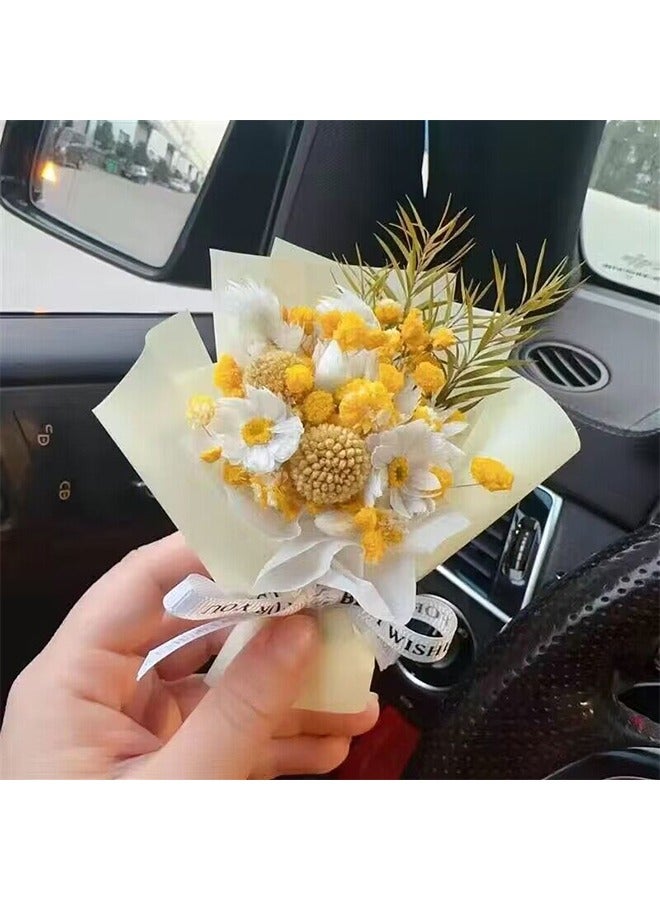 ماركة غير محددة 2 قطع الزهور المجففة باقة تنفيس الهواء مقاطع صغيرة صغيرة السيارات المعطر الناشر هدايا للنساء الفتيات الديكورات الداخلية للسيارة العالمي شاحنة سيارات الدفع الرباعي لوحة القيادة الأصفر  - Image 3