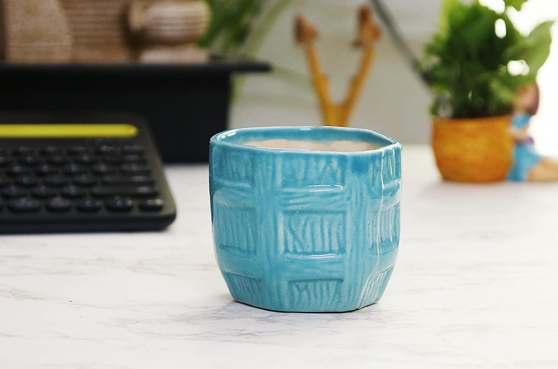 Leafy Tales Barrel Ceramic Pot Planter, Home Garden Decor 1pc (Barrel Aqua) - Image 1
