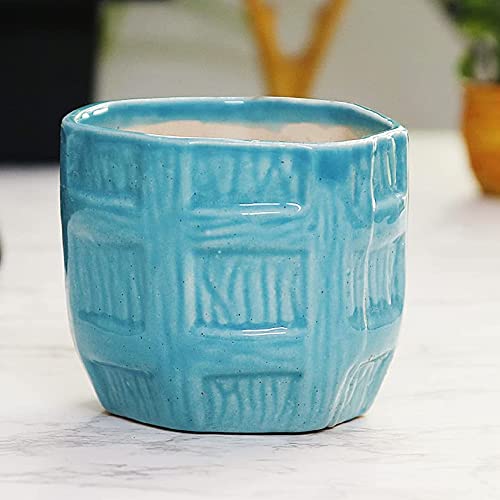 Leafy Tales Barrel Ceramic Pot Planter, Home Garden Decor 1pc (Barrel Aqua) - Image 4