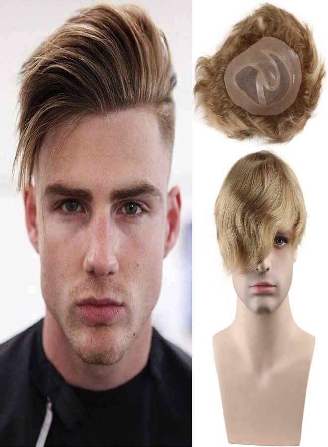 Voloria Men's Toupee 10x8inch European Human Hair Swiss Mono Lace Thin Skin Hairpiece Hair Replacement System for Men #21 Ash Blonde Color - Image 1