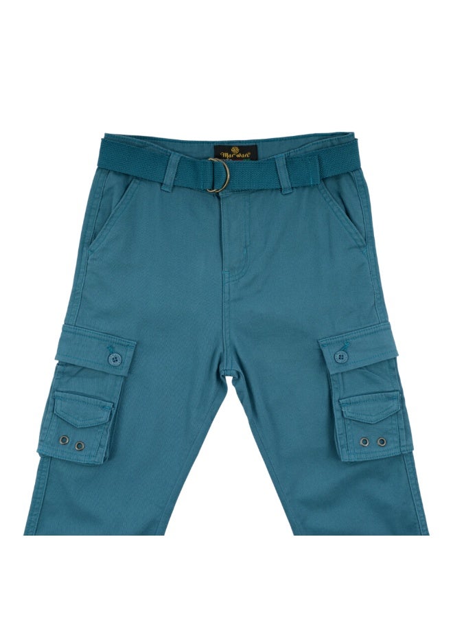MARWAN Boys Twill Cargo Long Pants with Adjustable Waist Belt, Multi-Pocket Design - Image 3