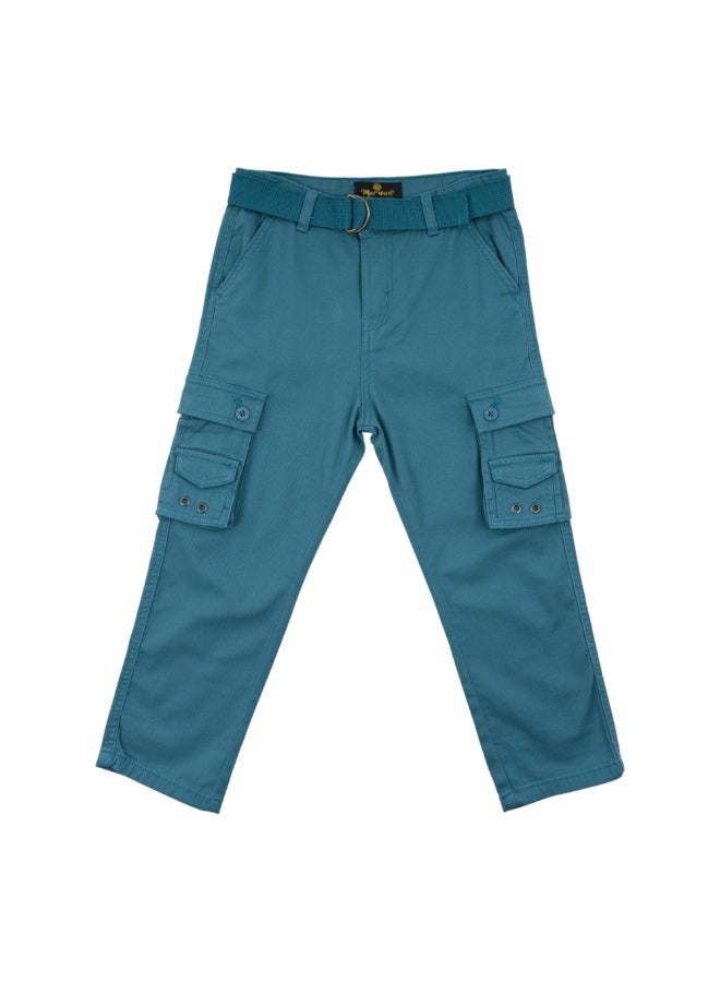 MARWAN Boys Twill Cargo Long Pants with Adjustable Waist Belt, Multi-Pocket Design - Image 1